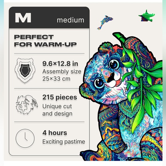 UNIDRAGON Wooden Puzzle - Serious Panda (Medium, 215 pcs) for Adults and Kids - Picture 7 of 10